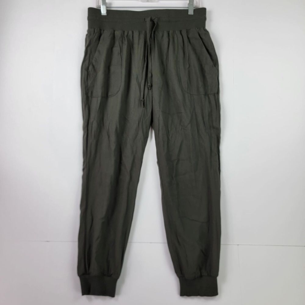 Rewash women Jeggings pants size M pockets green olive elastic tie waist